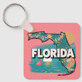 Retro Florida Silhouette Square Sleutelhanger (Voorkant)