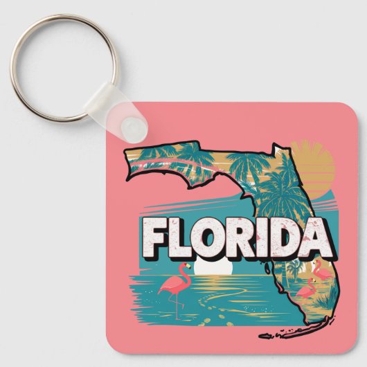 Retro Florida Silhouette Square Sleutelhanger (Voorkant)