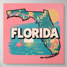 Retro Florida Silhouette Wall Art Tegel