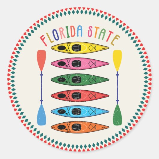 Retro Florida State Kayaking Ronde Sticker (Voorkant)