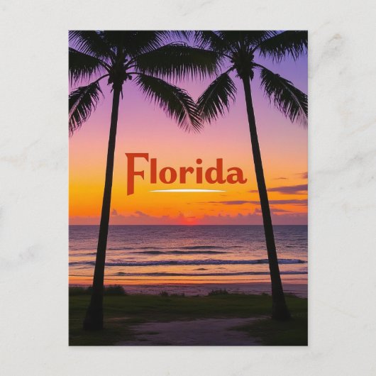 Retro Florida Twilight: Palm Silhouetten & Kust Briefkaart (Voorkant)