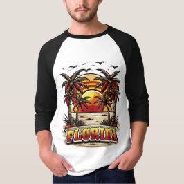 Retro Florida zonsondergang met palmbomen T-shirt