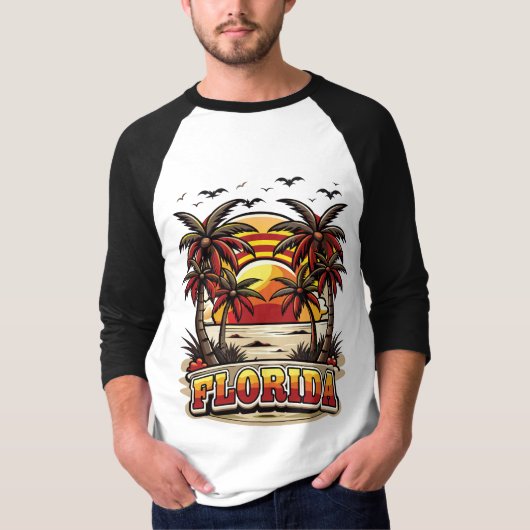 Retro Florida zonsondergang met palmbomen T-shirt (Voorkant)