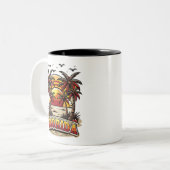 Retro Florida zonsondergang met palmbomen Tweekleurige Koffiemok (Voorkant links)