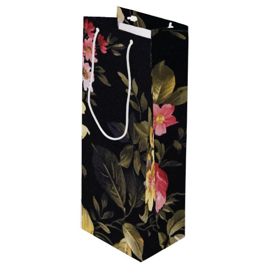 retro florpatroon wijn cadeautas (Voorkant Gekanteld)