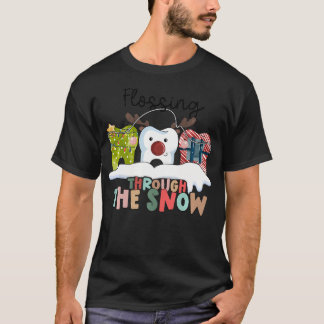 Retro flossen door de sneeuw tandheelkundige kerst t-shirt
