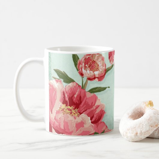 Retro Flower Chintz Peonies Persoonlijk Koffiemok (Met donut)