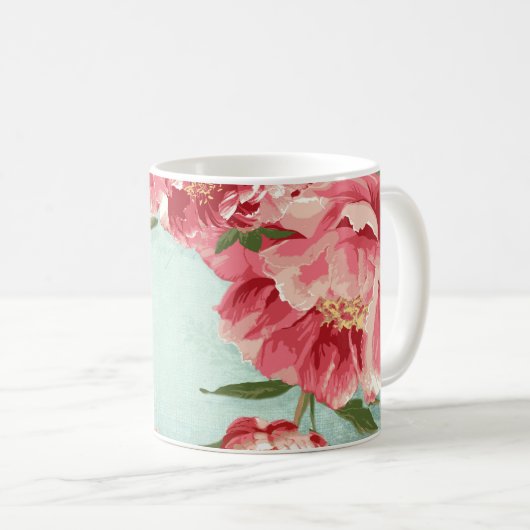 Retro Flower Chintz Peonies Persoonlijk Koffiemok (Voorkant rechts)