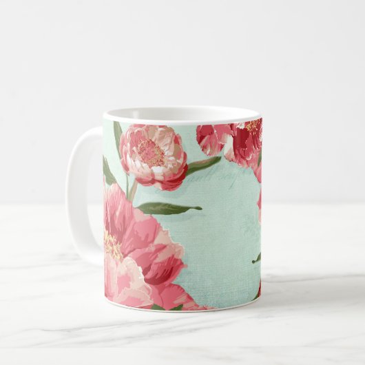 Retro Flower Chintz Peonies Persoonlijk Koffiemok (Voorkant links)
