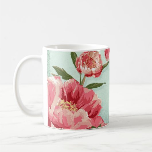  Retro Flower Chintz Peonies Persoonlijk Koffiemok (Links)