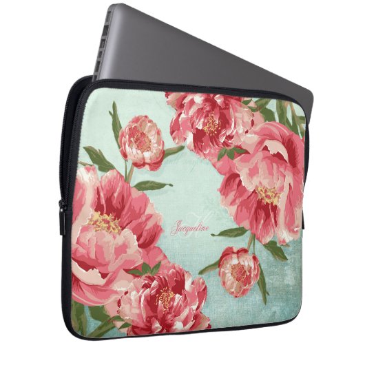  Retro Flower Chintz Peonies Persoonlijk Laptop Sleeve (Voorkant Rechts)