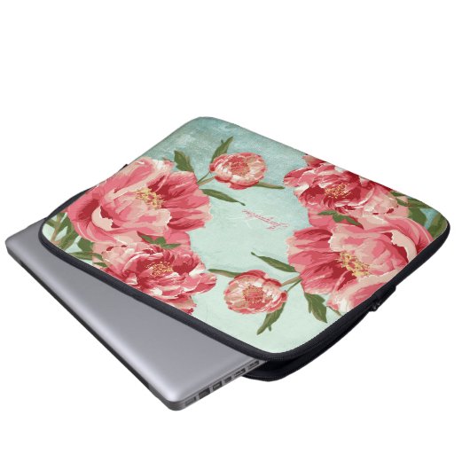 Retro Flower Chintz Peonies Persoonlijk Laptop Sleeve (Voorkant onderkant)