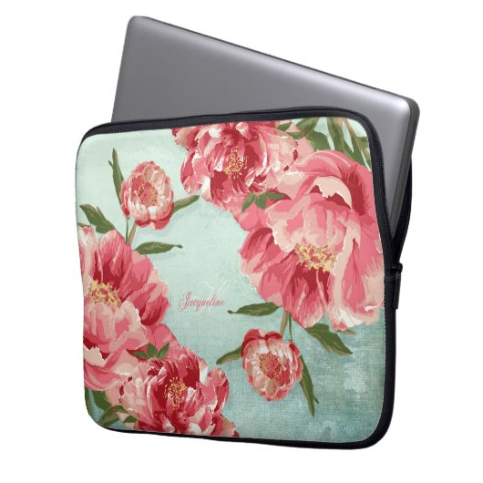  Retro Flower Chintz Peonies Persoonlijk Laptop Sleeve (Voorkant Links)