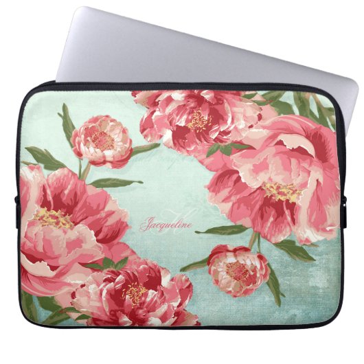  Retro Flower Chintz Peonies Persoonlijk Laptop Sleeve (Voorkant)