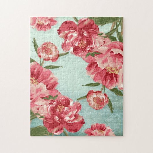 Retro Flower Chintz Peonies Persoonlijk Legpuzzel (Verticaal)