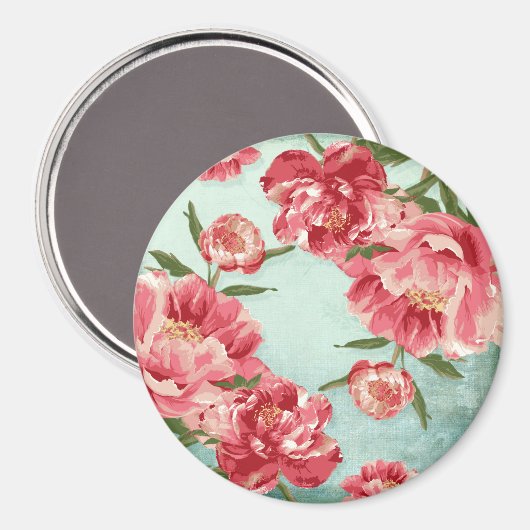 Retro Flower Chintz Peonies Persoonlijk Magneet (Voorkant / Achterkant)