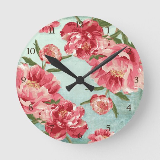  Retro Flower Chintz Peonies Persoonlijk Ronde Klok (Voorkant)