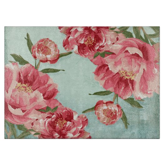 Retro Flower Chintz Peonies Persoonlijk Snijplank (Voorkant)