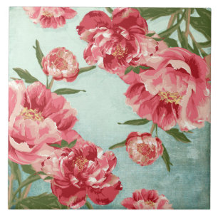  Retro Flower Chintz Peonies Persoonlijk Tegeltje