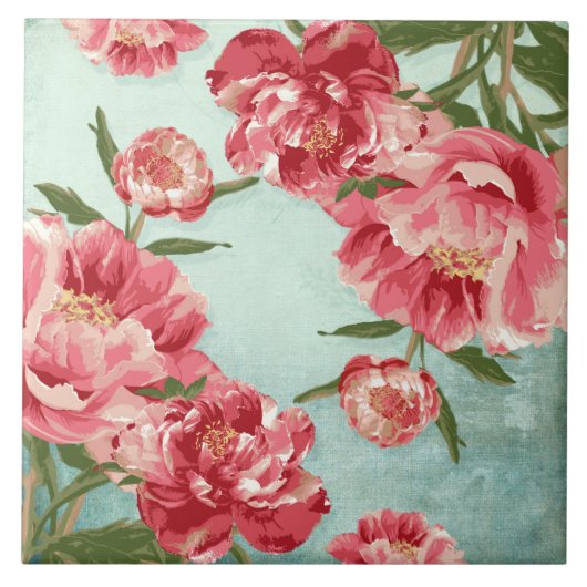 Retro Flower Chintz Peonies Persoonlijk Tegeltje (Voorkant)