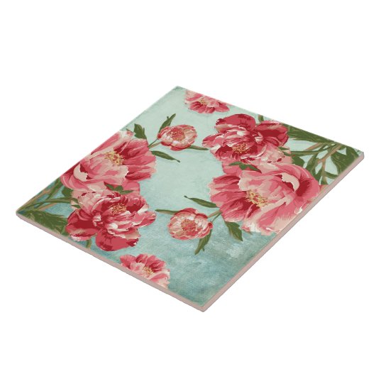 Retro Flower Chintz Peonies Persoonlijk Tegeltje (Zijkant)