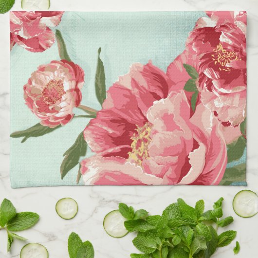 Retro Flower Chintz Peonies Persoonlijk Theedoek (Gevouwen)
