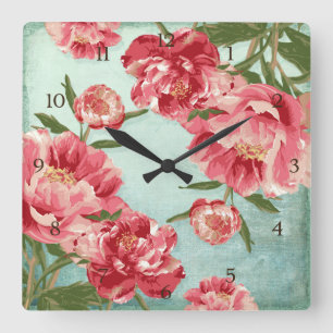 Retro Flower Chintz Peonies Persoonlijk Vierkante Klok