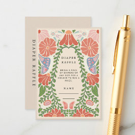 Retro Flower Diaper Raffle Baby Shower Enclosure Informatiekaartje