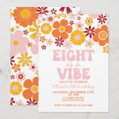 Retro Flower EIGHT is een Vibe 8th Verjaardag Kaart (Voorkant / Achterkant)