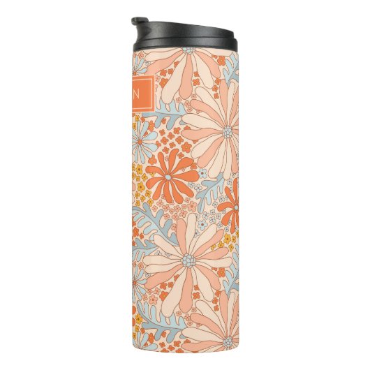 Retro Flower Garden Pattern Thermosbeker (Geroteerd rechts)