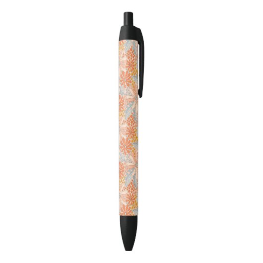 Retro Flower Garden Pattern Zwarte Inkt Pen (Achterkant (Verticaal))