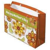 Retro Flower Green Oranje Happy Moederdag Groot Cadeauzakje (Achterkant Gekanteld)