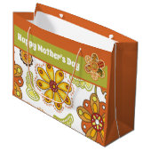 Retro Flower Green Oranje Happy Moederdag Groot Cadeauzakje (Voorkant Gekanteld)