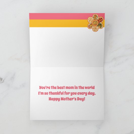 Retro Flower Green Pink Happy Moederdag Kaart (Binnen)