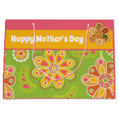 Retro Flower Green Pink Yellow Happy Moederdag Groot Cadeauzakje (Voorkant)