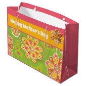 Retro Flower Green Pink Yellow Happy Moederdag Groot Cadeauzakje (Achterkant Gekanteld)