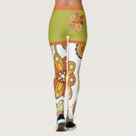 Retro Flower Hippie Oranje Green Leggings
