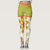 Retro Flower Hippie Oranje Green Leggings (Voorkant)