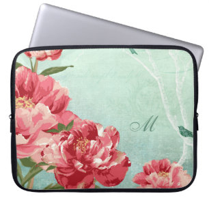 Retro Flower Home Decor Chintz Peony in Bird Laptop Sleeve