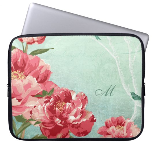 Retro Flower Home Decor Chintz Peony in Bird Laptop Sleeve (Voorkant)