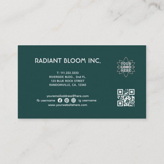 Retro Flower Mandala Blauwgroen Visitekaartje (Achterkant)