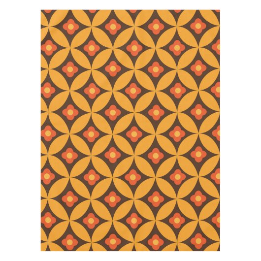 Retro Flower op Mid Century Circles sinaasappel Tafelkleed (Voorkant)