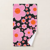 Retro Flower Pattern Black Roze and Oranje Bad Handdoek (Handdoek)