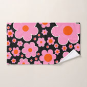 Retro Flower Pattern Black Roze and Oranje Bad Handdoek (Handdoek)