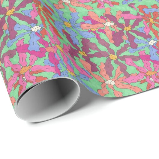 Retro Flower Pattern Boho Design Cadeaupapier (Rol Hoek)