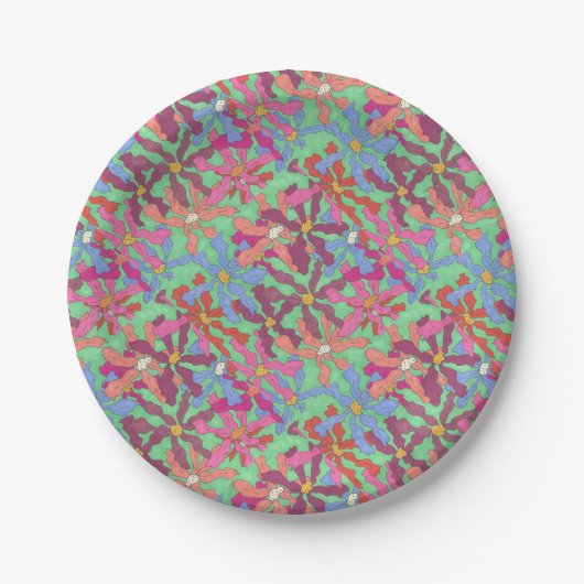 Retro Flower Pattern Boho Design Papieren Bordje (Voorkant)