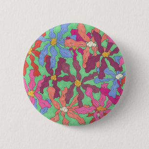 Retro Flower Pattern Boho Design Ronde Button 5,7 Cm