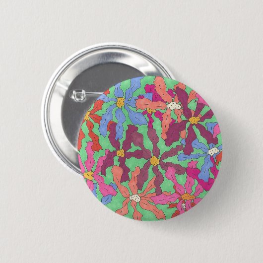 Retro Flower Pattern Boho Design Ronde Button 5,7 Cm (Voorkant /achterkant)