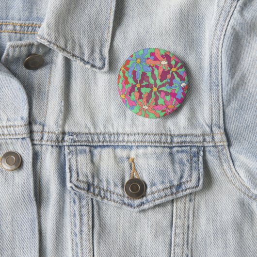 Retro Flower Pattern Boho Design Ronde Button 5,7 Cm (In situ)