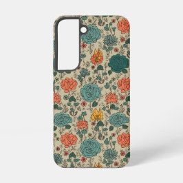 Retro Flower Pattern Galaxy S22 Hoesje Samsung Galaxy Hoesje